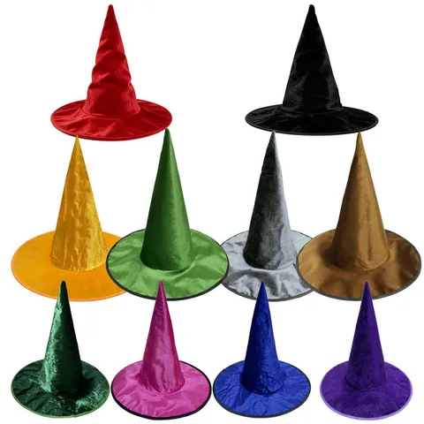 Halloween Witch Hat Colorful Flannel Wizard Hat Party Cosplay Costume Accessory Magic Hat For Festive Events Decor