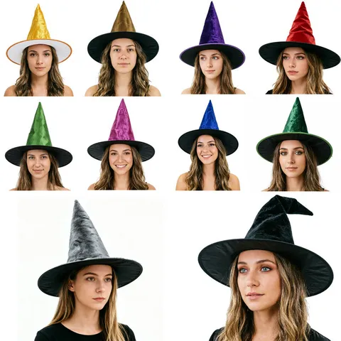 Halloween Witch Hat Colorful Flannel Wizard Hat Party Cosplay Costume Accessory Magic Hat For Festive Events Decor