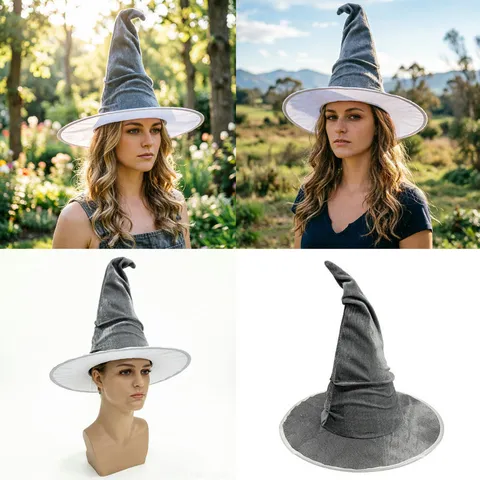 Halloween Velvet Ruched Pointed Wizard Hat Witch Hat For Adults Masquerade Party Performance Costume Accessory Headwear