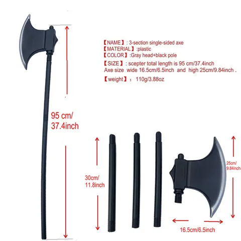 Jouet d'Arme en Plastique de Simulation d'Halloween Faucille Crâne Trident Hache en Trois Parties Accessoire de Costume de Fête