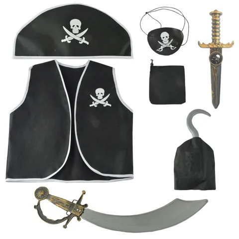 Children Pirate Costume Set Kids Halloween Performance Dress Up Vest Hat Sword Eye Patch Accessories Party Props