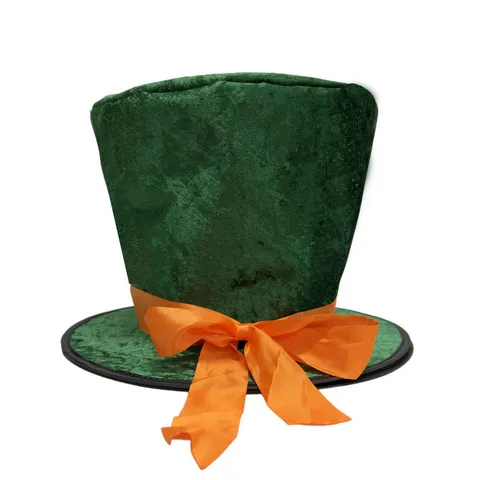 St Patrick's Day Green Top Hat With Orange Ribbon Flannel High Hat For Leprechaun Costume Party Decorations Festive Headwear