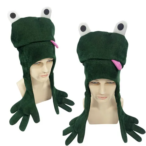 Lindo Sombrero Divertido de Rana de Dibujos Animados Peluche Animal Cosplay Tocado Orejera Larga Cosido Espectáculo Disfraz Fiesta Sombrero Unisex