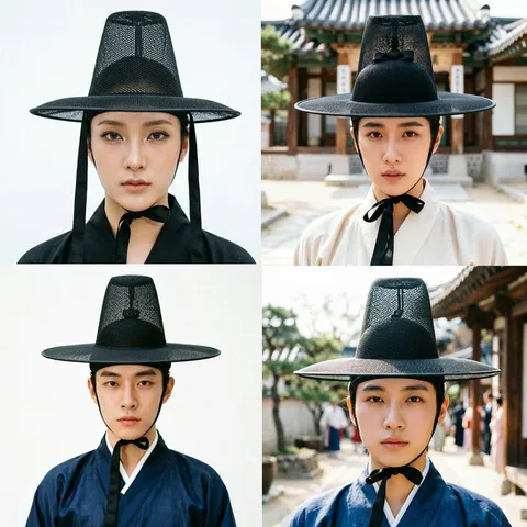 Traditioneller Koreanischer Gat Hut Ethno Netz Breite Krempe Kostümhut Retro Hof Herren Rund Krone Auftritt Fotografie Kopfbedeckung Schwarz