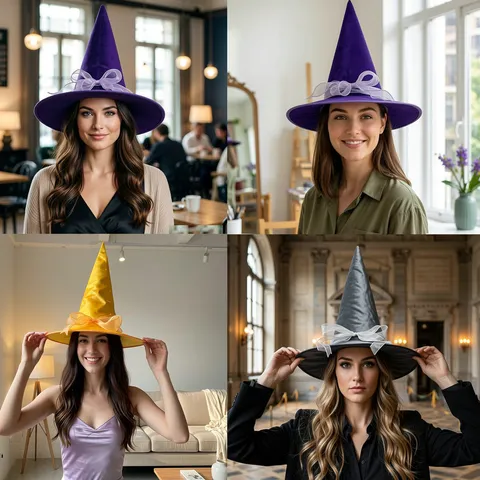 Sombrero de Bruja de Halloween Sombrero de Mago Puntiagudo de Terciopelo Con Lazo Accesorio de Disfraz de Fiesta para Mujer