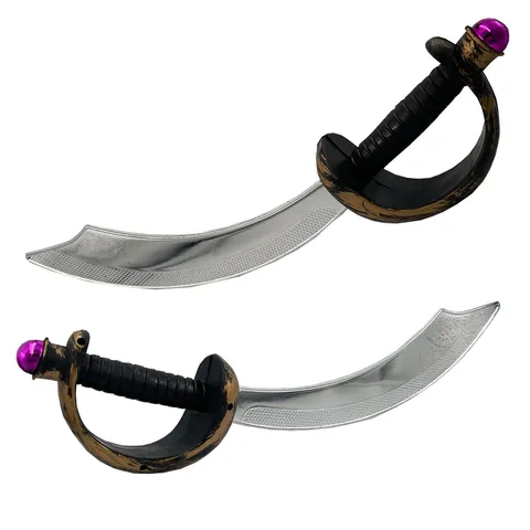 Halloween Party Costume Prop Plastic Pirate Sword Toy Electroplated Silver Curved Blade Masquerade Role Play Decoration Weapon Accessory