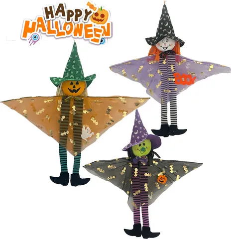 Halloween Scarecrow Witch Hanging Ornaments Pumpkin Ghost Witch Hat Striped Long Legs Pendant For Kindergarten School Party Decoration