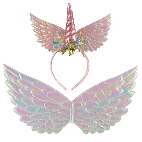 Unicorn Angel Wings Headband Set For Girls Shiny Butterfly Costume Accessories For Halloween Party Performance Costume