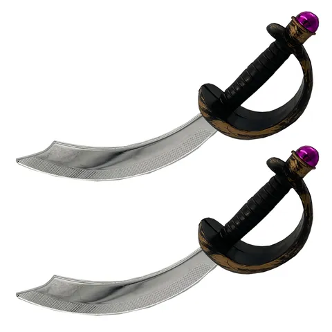 Halloween Party Costume Prop Plastic Pirate Sword Toy Electroplated Silver Curved Blade Masquerade Role Play Decoration Weapon Accessory