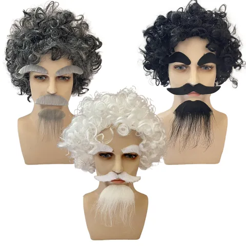 Unisex Funny Retro Afro Wig Beard Eyebrow Set Synthetic Fiber Cosplay Costume Props For Halloween Christmas Party Costume Accessories