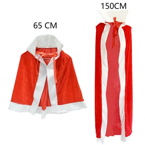 Unisex Velvet Hooded Cloak Halloween Christmas Performance Costume Robe Red White Stand Collar Cape Role Play Party Apparel