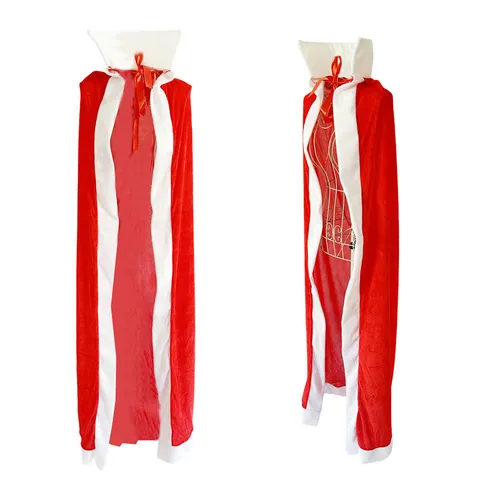 Unisex Velvet Hooded Cloak Halloween Christmas Performance Costume Robe Red White Stand Collar Cape Role Play Party Apparel