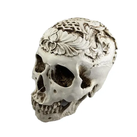 Resin Carved Skull Model Halloween Human Skull Craft Ornament Antique White Gothic Home Decor Aquarium Decoration Skeleton Head