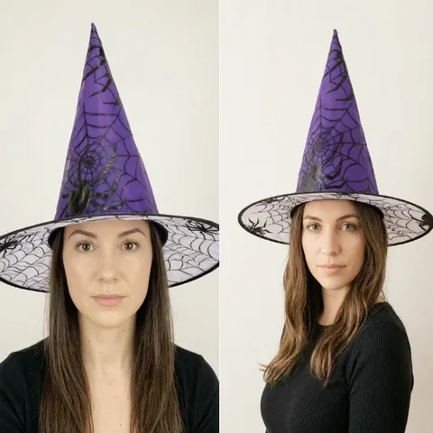 Halloween Witch Hat Pointed Wizard Hat Spider Web Pattern Party Costume Accessory For Women Men Dress Up Headwear