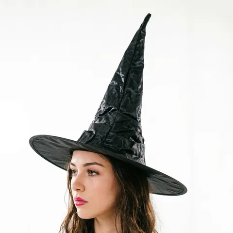 Halloween Witch Hat Polyester Ruched Wizard Party Headwear Masquerade Mesh Hat Star Pattern Cosplay Costume Accessory For Women