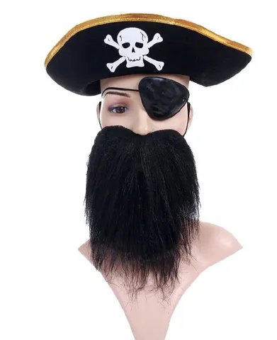 Set di Accessori per Costume da Pirata di Halloween Cappello da Pirata Floccato Benda per Occhi Finta Barba Spada Giocattolo in Plastica per Festa in Maschera Cosplay