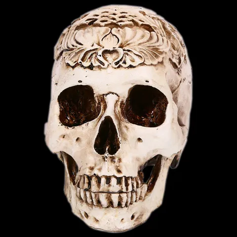 Halloween Spooky Haunted House Decor Resin Carved Skull Ornament Distressed Craft Prank Toy Simulation Skull Prop Table Accent