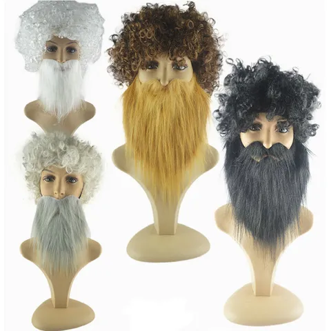 Noël Père Noël Cosplay Barbe Blanche Perruque Explosion Ensemble Cheveux Synthétiques Bouclés Épais Accessoires De Costume De Fête Festive Pour Adulte Unisexe