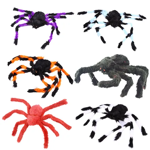 Halloween Plush Spider Decoration Haunted House Props Scary Large Spider Model For Party Scene Layout Multi-Colored Styles Decor