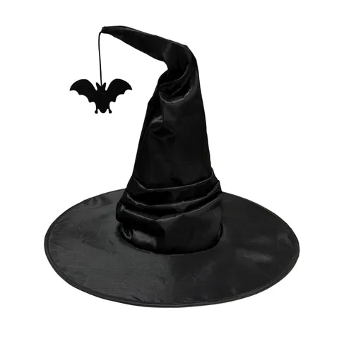 Chapeau de Sorcière Gothique Ridé d'Halloween Avec Pendentif Chauve-souris Araignée pour Femme Déguisement de Magicien