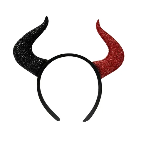 Diadema de Cuernos de Diablo de Halloween Rojo Negro Lentejuelas Brillo Tocado Fiesta Disfraz Accesorio para el Cabello Unisex Decoración