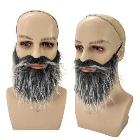 Festa di Halloween Barba Finta Divertente Grigio Nero Accessorio per Costume Natale Barba Piena Accessori per Uomini Donne Decorazione per Feste
