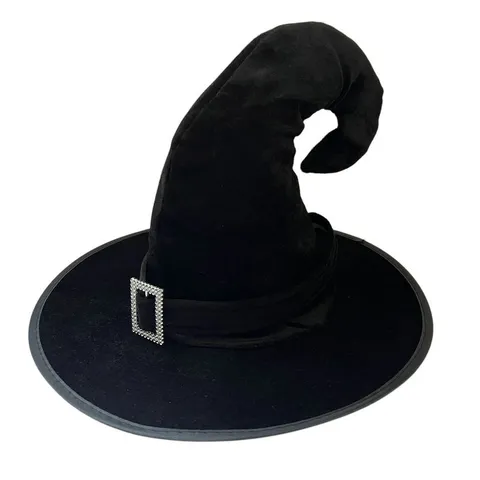 Sombrero de Bruja de Halloween Mago Elfo Punta Torcida de Terciopelo Con Hebilla de Strass Tocado de Fiesta Carnaval Mascarada Adultos