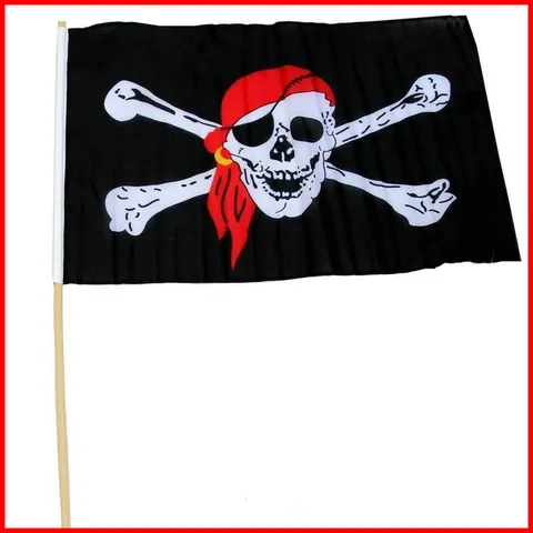 Halloween Piratenflagge Totenkopf Gekreuzte Knochen Rotes Kopftuch Deko Flagge Mit Stab Für Cosplay Party Requisiten