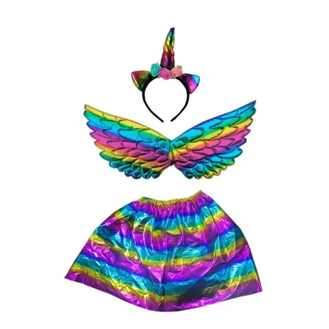 Kids Unicorn Costume Accessories Set With Headband Wings And Mesh Tutu Skirt For Party Prom Performance Dress Up Costumes