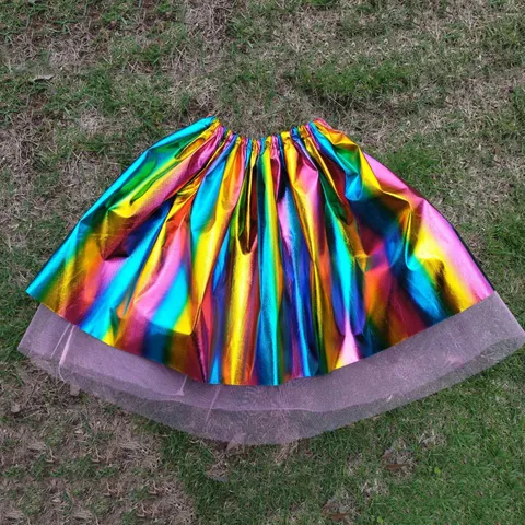 Women Multicolor Metallic Bronzing Tutu Skirt Layered Gauze Rainbow Costume Skirt For Dance Stage Prom Party Performance