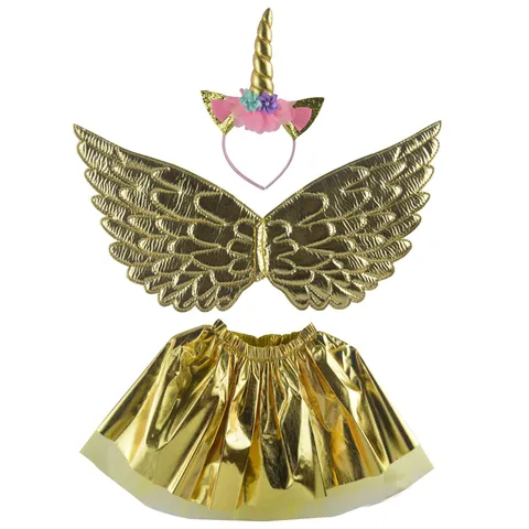Kids Unicorn Costume Accessories Set With Headband Wings And Mesh Tutu Skirt For Party Prom Performance Dress Up Costumes