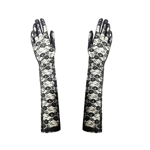 Damen Elegante Lange Spitzenhandschuhe Mesh Blumen Rosenmuster Sexy Fingerhandschuhe Für Hochzeit Party Abendball Sonnenschutz Kleid Handschuhe