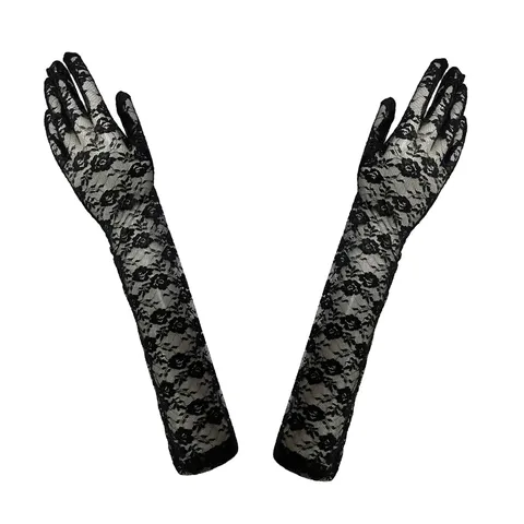 Damen Elegante Lange Spitzenhandschuhe Mesh Blumen Rosenmuster Sexy Fingerhandschuhe Für Hochzeit Party Abendball Sonnenschutz Kleid Handschuhe