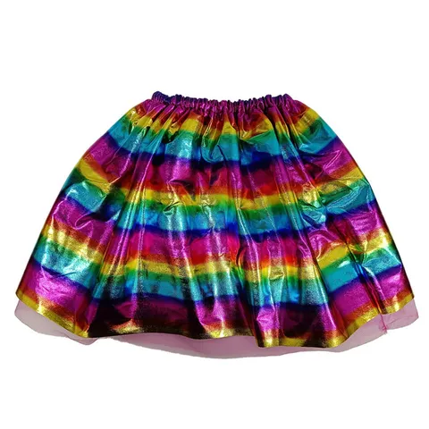 Metallic Fabric Rainbow Tutu Skirt With Unicorn Angel Wings Costume Props Set For Kids Performance Photography Party Outfits