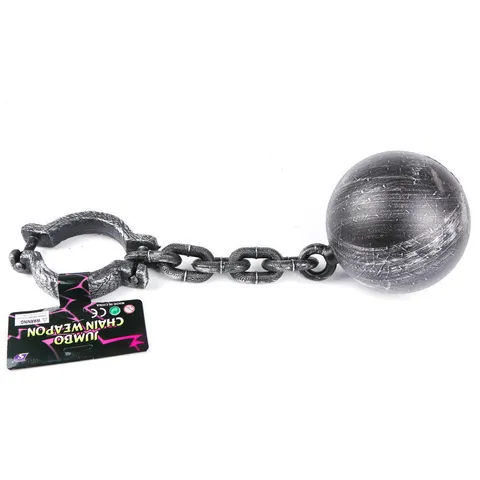 Halloween Oggetti di Scena Cosplay Prigioniero Palla e Catena in Plastica Manette Nere Accessori per Feste di Ruolo