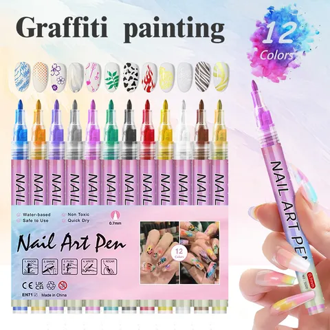 Nail Art Graffiti Pen Fine Tip Waterproof Acrylic Painting Pen DIY Manicure Outline Pen Nail Design Drawing Tool