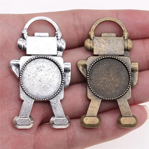 Antiksilber Legierung Roboter Runder Anhänger DIY Schmuckherstellung Zubehör Zeitstein Tablett Cabochon Basis Roboter Design