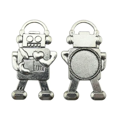 Antiksilber Legierung Roboter Runder Anhänger DIY Schmuckherstellung Zubehör Zeitstein Tablett Cabochon Basis Roboter Design