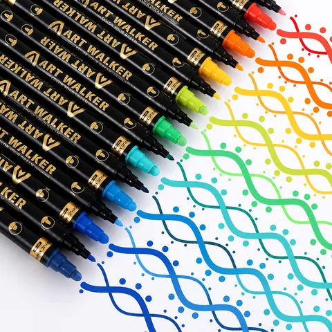 Dual Tip Acrylic Marker Pens Assorted Colors Waterproof Quick Drying Art Markers For Kids Drawing Graffiti School Supplies
