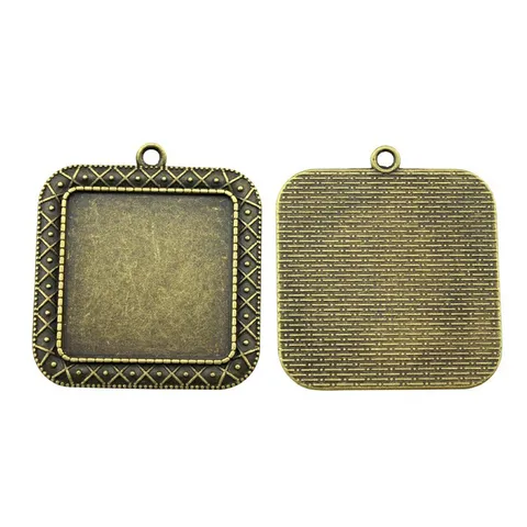Quadratische Anhängerbasis aus antiker Bronzelegierung Retro Zeit-Edelstein-Schalen-Zubehör für DIY-Schmuckherstellung Basteln