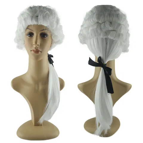 Perruque Juge Blanc Style Colonial Britannique Perruque Costume Vintage Pour Mascarade Cosplay Halloween Party Spectacle Plastique