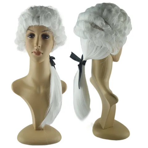 Perruque Juge Blanc Style Colonial Britannique Perruque Costume Vintage Pour Mascarade Cosplay Halloween Party Spectacle Plastique