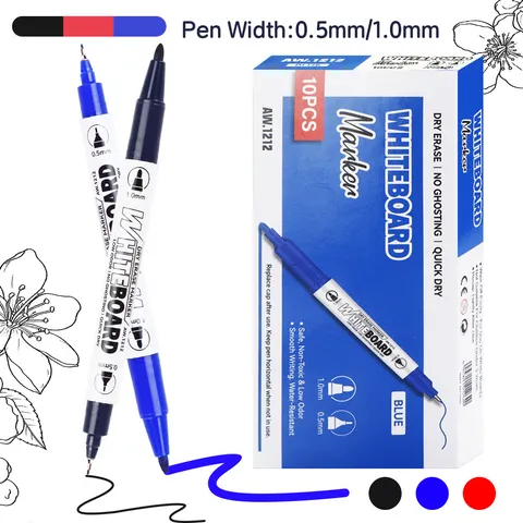 Double Headed Erasable Whiteboard Marker Dry Erase Pen Fine Broad Tip Non Toxic Low Odor Office School Writing Pen