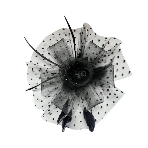 Vintage Mesh Feather Top Hat Fascinator Alloy Polka Dot Bowknot Artificial Pearl Hair Hairpin Hair Clip For Women Banquet Party Halloween