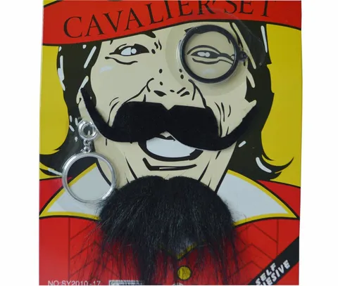 Set Cavaliere per Costume di Halloween Barba e Baffi Finti Neri Con Montatura per Occhiali per Accessori per Feste