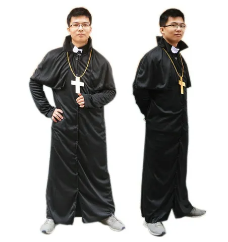 Costume de Prêtre d'Halloween Robe et Cape Avec Collier de Croix pour Bal Masqué Spectacle Unisexe