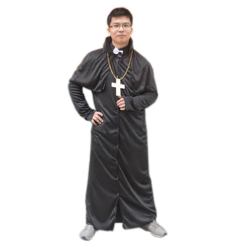 Costume de Prêtre d'Halloween Robe et Cape Avec Collier de Croix pour Bal Masqué Spectacle Unisexe