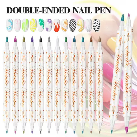 Dual Ended Nail Art Pens Acrylic Paint Markers Set Waterproof Fine Tip Brush Pens For DIY Nail Painting Drawing Design