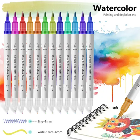 Dual Tip Watercolor Brush Pens Fine And Broad Tip Marker Pens PP Plastic Art Markers For Drawing Sketching And Doodling