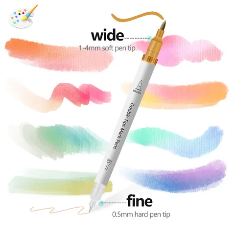 Dual Tip Watercolor Brush Pens Fine And Broad Tip Marker Pens PP Plastic Art Markers For Drawing Sketching And Doodling